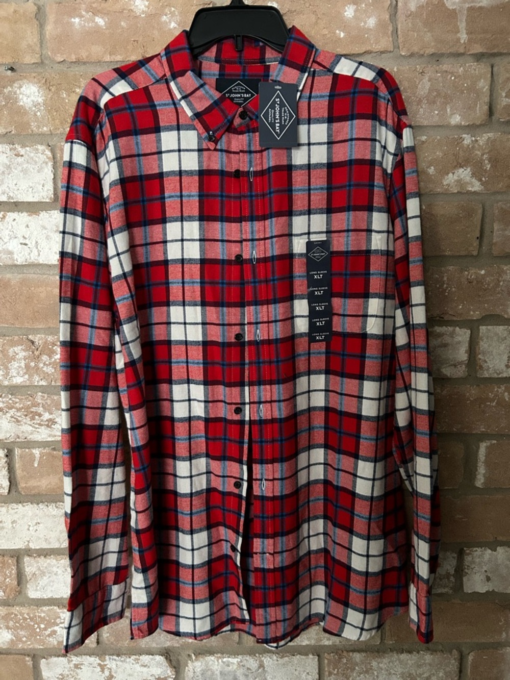 St. John's Bay Red and White Plaid Button-Down Shirt - Men's (Big and tall)